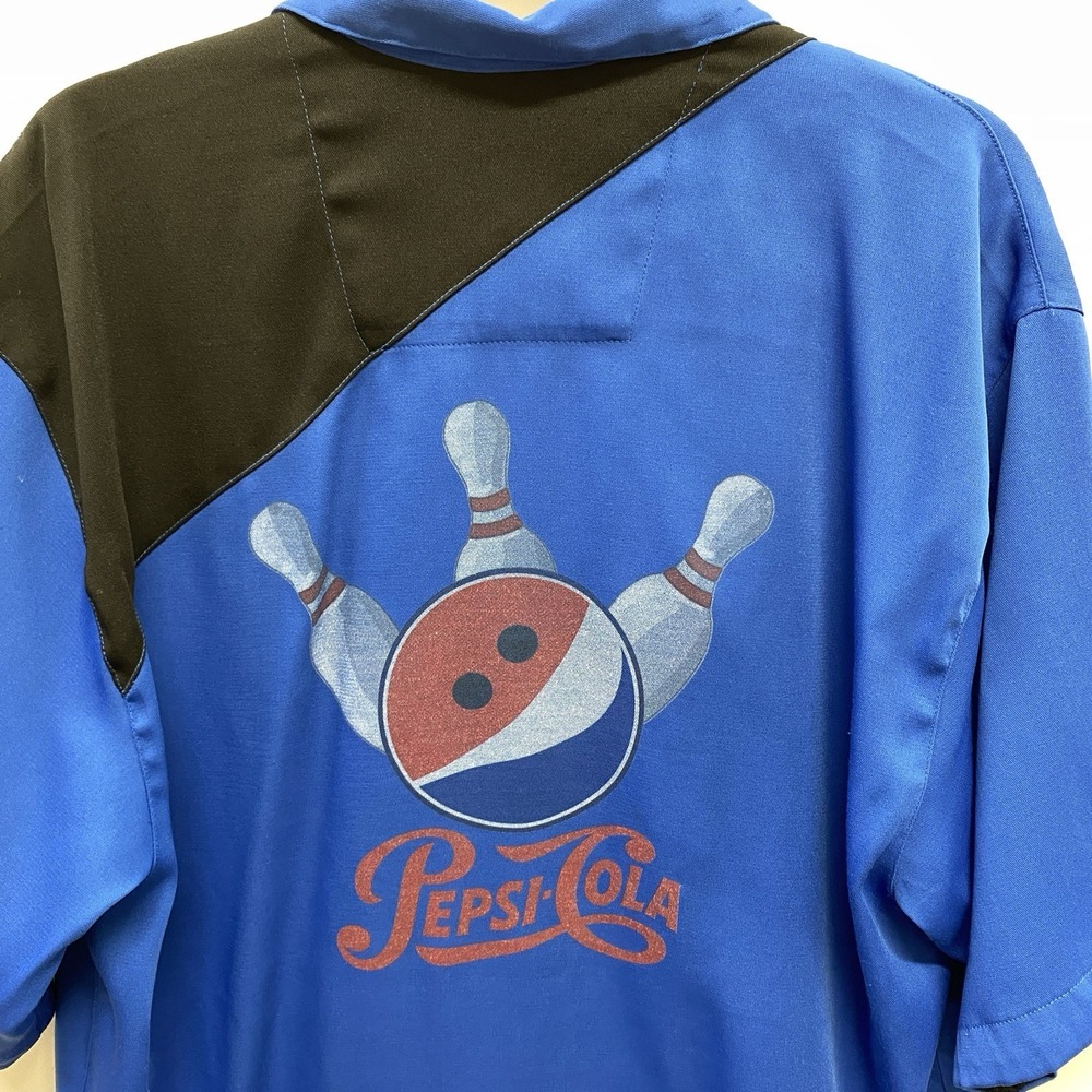 Vintage Hilton Bowling Shirt Retro Pepsi Cola Logo Men's L Blue Black Rockabilly